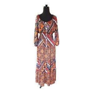 Fig & Flower Womens Sheer Tiered Maxi Smock Dress Size M Boho Prairie Milkmaid